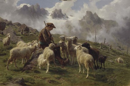 Shepherd Boy in the Pyrenees Offering Salt to his Sheep, 1864 by Rosa Bonheur art print