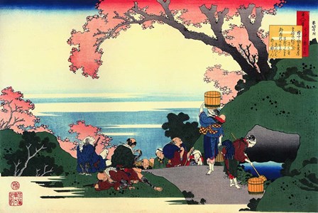 Three Men Admire the Cherry Blossoms by Katsushika Hokusai art print