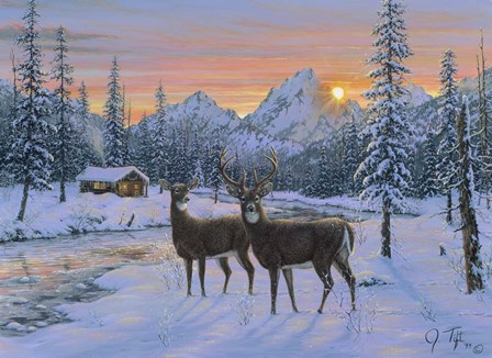 Whitetail &amp; Cabin by Jeff Tift art print