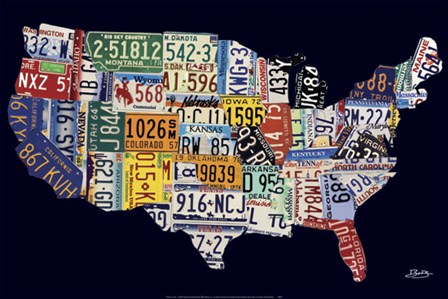 USA License Map by Brady Barker art print