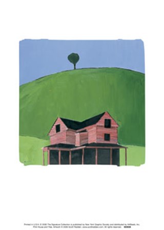 Pink House and Tree art print