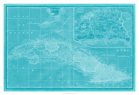 Map of Cuba in Aqua by Vision Studio art print