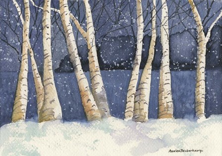 Birch, Snowy Night by Annelein Beukenkamp art print