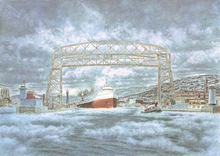 Edmund Fitz Leaving Dock by Stanton Manolakas art print