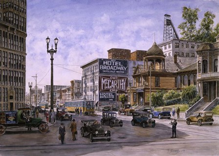 Los Angeles,  Temple &amp; Broadway by Stanton Manolakas art print