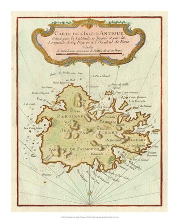 Petite Map of Island of Antigua art print