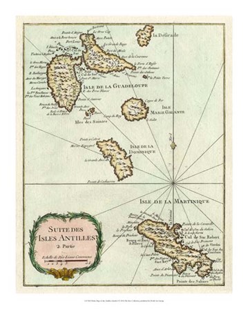 Petite Map of the Antilles Islands I art print