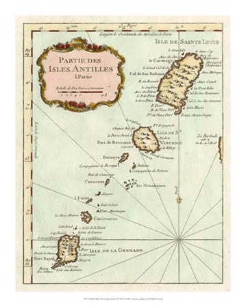 Petite Map of the Antilles Islands II art print
