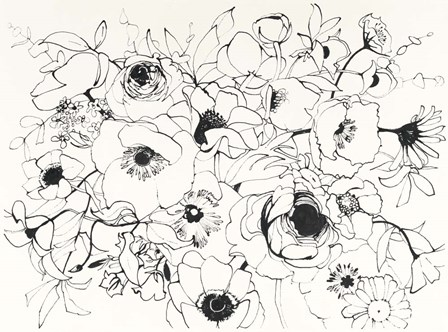 Black Line Poppies Mix by Shirley Novak art print