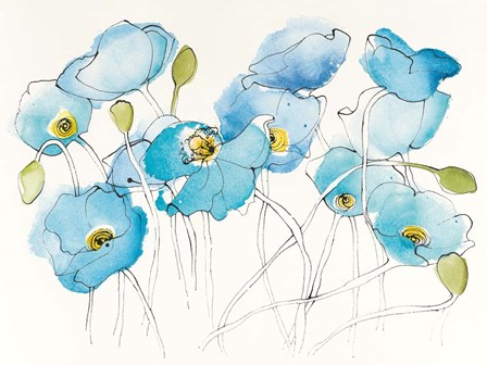 Black Line Poppies III Watercolor by Shirley Novak art print