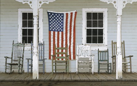 Chair Family With Flag by Zhen-Huan Lu art print