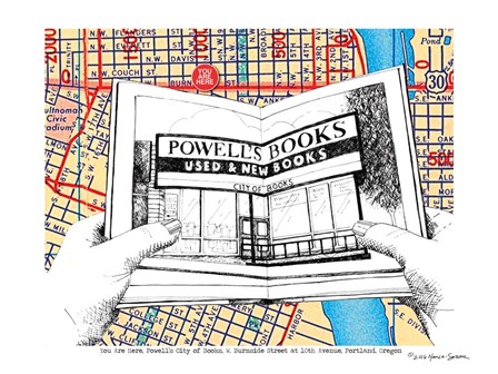 Powell&#39;s Books Portland by Lyn Nance Sasser and Stephen Sasser art print