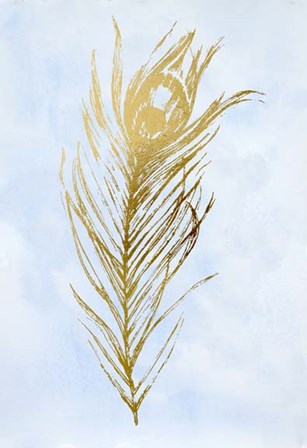 Gold Foil Feather I on Blue - Metallic Foil by Vision Studio art print