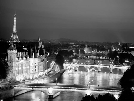 Paris and Seine River at Night by Michael Setboun art print