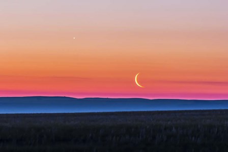 Moon and Venus rising over the flat prairie horizon of Alberta, Canada by Alan Dyer/Stocktrek Images art print