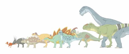 Various Dinosaurs and their Comparative Sizes by Alice Turner/Stocktrek Images art print