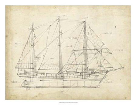 Sailboat Blueprint II by Ethan Harper art print