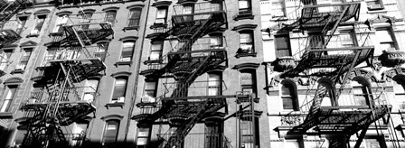 Low angle view of fire escapes on buildings, Little Italy, Manhattan, NY by Panoramic Images art print