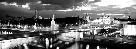 City lit up at night, Red Square, Kremlin, Moscow, Russia BW by Panoramic Images art print