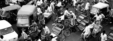 High angle view of traffic on the street, Old Delhi, Delhi, India BW by Panoramic Images art print
