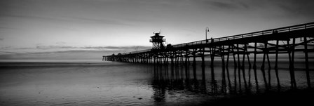 Silhouette of a pier, San Clemente Pier, Los Angeles County, California BW by Panoramic Images art print