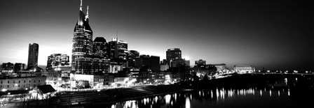 Skylines at night along Cumberland River, Nashville, Tennessee by Panoramic Images art print