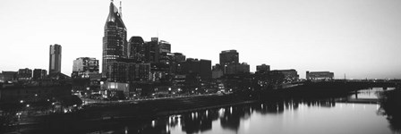 Skylines at dusk along Cumberland River, Nashville, Tennessee by Panoramic Images art print
