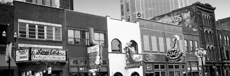 Neon signs on buildings, Nashville, Tennessee BW by Panoramic Images art print