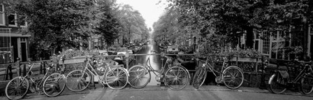 Bikes in Amsterdam, Netherlands (black &amp; white) by Panoramic Images art print