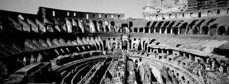 High angle view of tourists in an amphitheater, Colosseum, Rome, Italy BW by Panoramic Images art print
