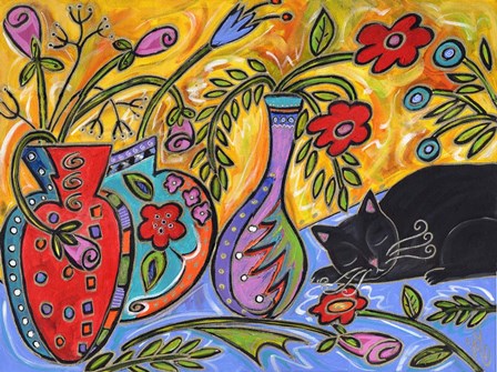 Flower Shop Catnap by Wyanne art print