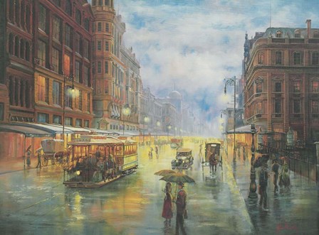 Rainy Night - Collins St. Melbourne by John Bradley art print