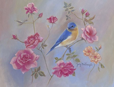 Blue Bird In Roses by Judy Mastrangelo art print