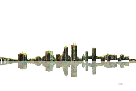 Jacksonville Florida Skyline BW 1 by Marlene Watson art print