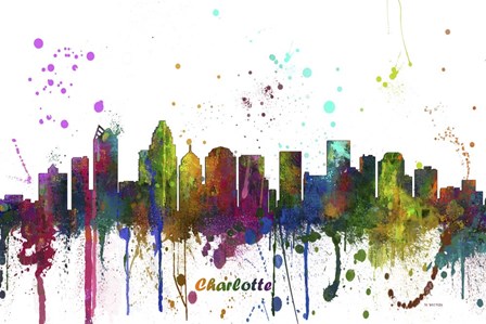 Charlotte NC Skyline Multi Colored 1 by Marlene Watson art print