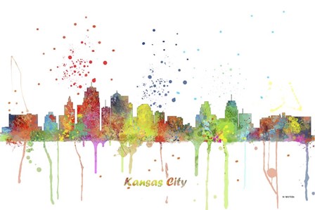 Kansas City Missouri Skyline Multi Colored 1 by Marlene Watson art print