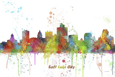 Salt Lake City Utah Skyline Multi Colored 1 by Marlene Watson art print