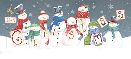 Merry Christmas - Snowmen by P.S. Art Studios art print