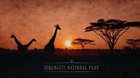 Vintage Sunset with Giraffes in Serengeti National Park, Africa by Take Me Away art print