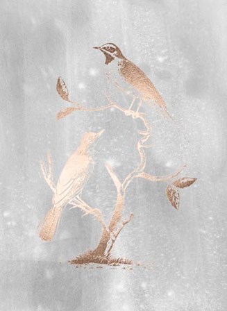 Rose Gold Foil Birds II on Grey Wash by Nozeman art print