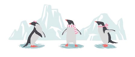 Minimalist Penguin Trio, Girls by Color Me Happy art print