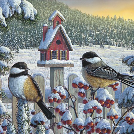 Winter Chickadees by Kim Norlien art print