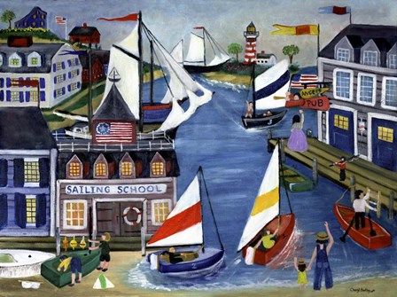 Sailing School Folk Art by Cheryl Bartley art print