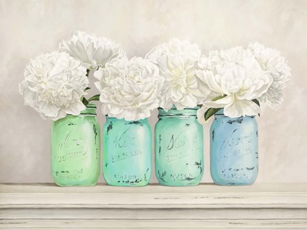 Peonies in Mason Jars by Jenny Thomlinson art print