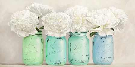 Peonies in Mason Jars (detail) by Jenny Thomlinson art print