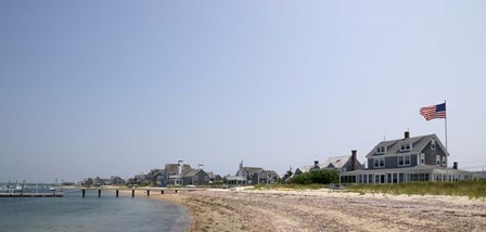 Beach with buildings in the background, Jetties Beach, Nantucket, Massachusetts by Panoramic Images art print