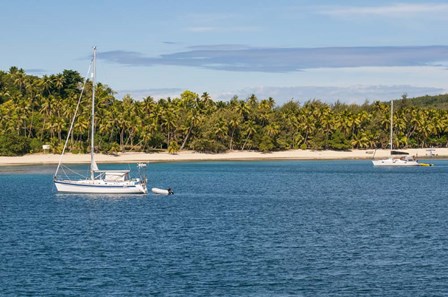 Little sailboat in the blue lagoon, Yasawa, Fiji, South Pacific by Michael Runkel / DanitaDelimont art print