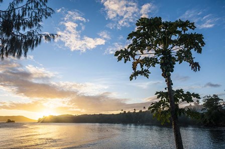 Sunset over the beach of resort, Nacula Island, Yasawa, Fiji, South Pacific by Michael Runkel / DanitaDelimont art print