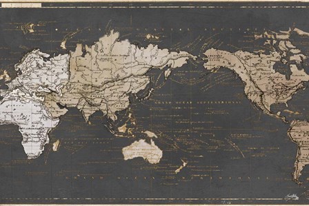 World Map in Gold and Gray by Elizabeth Medley art print