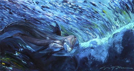 All My Waves Mother and Baby Bottlenose Dolphin by Lucy P. McTier art print